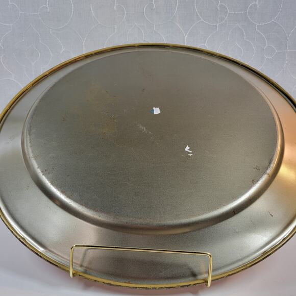 VINTAGE Stoyke Tray Platter 19" Round Red White Chicken Metal Mid Century 60s - Picture 9 of 16